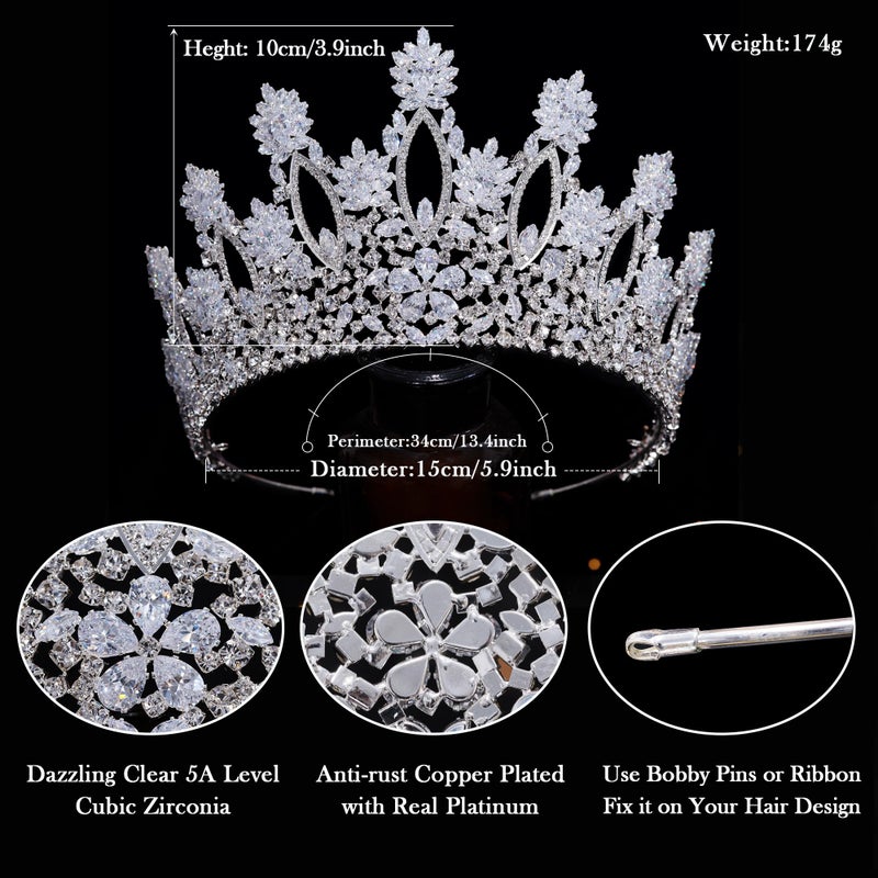 Aoligrace Silver Tall Wedding Tiaras for Women Luxury Cubic Zirconia Quinceanera Crowns for Women CZ Pageant Birthday Bridal Hair Accessories - Image 4