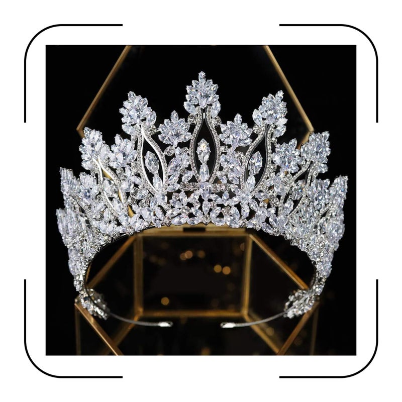 Aoligrace Silver Tall Wedding Tiaras for Women Luxury Cubic Zirconia Quinceanera Crowns for Women CZ Pageant Birthday Bridal Hair Accessories - Image 1