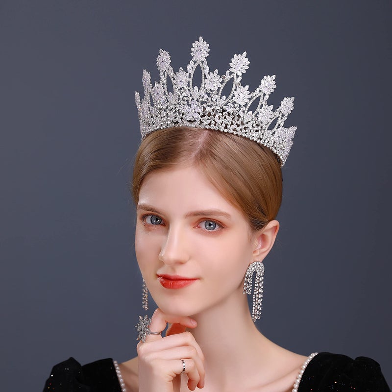 Aoligrace Silver Tall Wedding Tiaras for Women Luxury Cubic Zirconia Quinceanera Crowns for Women CZ Pageant Birthday Bridal Hair Accessories - Image 3