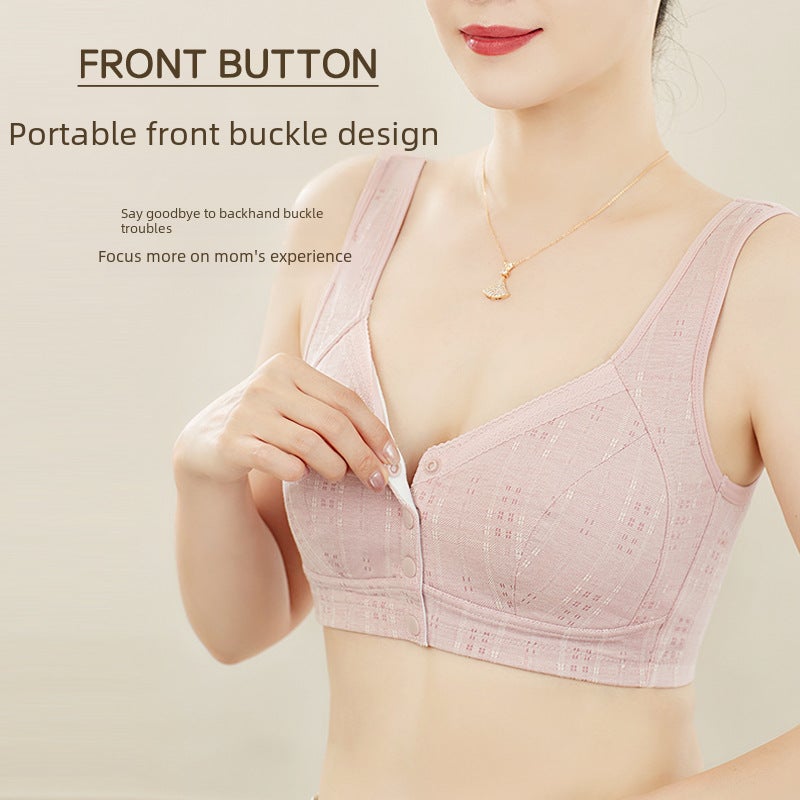 New Front-Closure Bra Cotton Vest for Elderly Women Fog powder