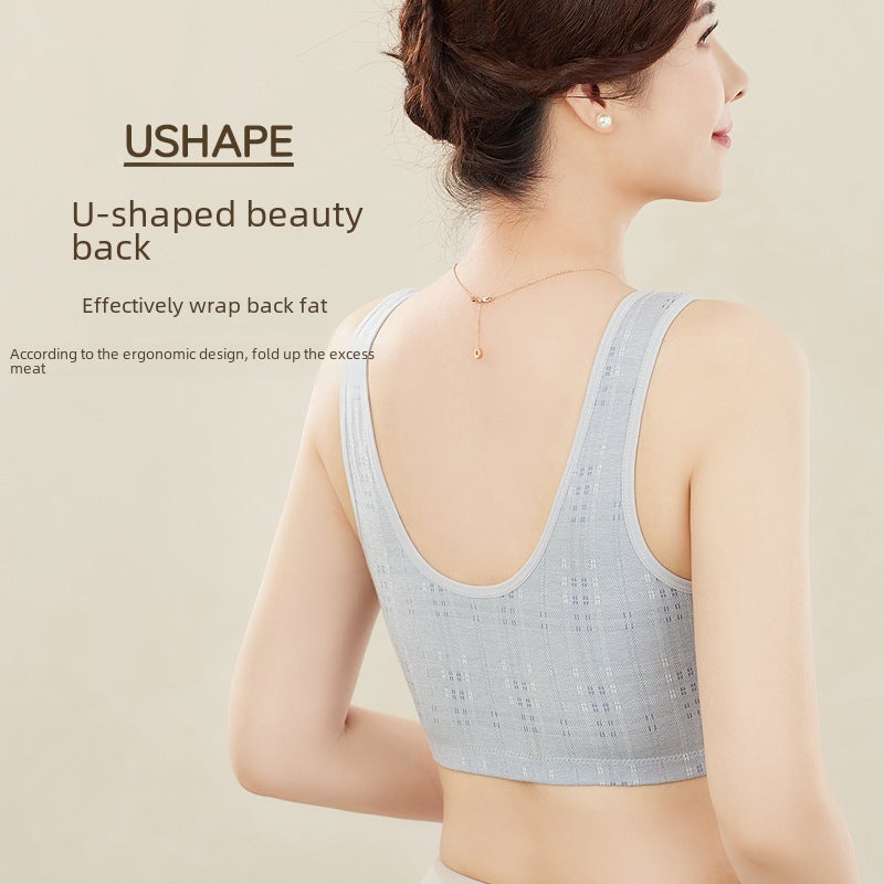 New Front-Closure Bra Cotton Vest for Elderly Women Fog powder