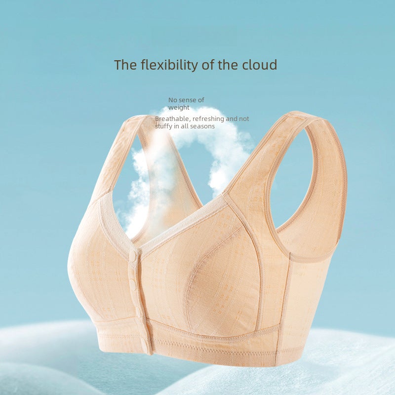 New Front-Closure Bra Cotton Vest for Elderly Women Fog powder