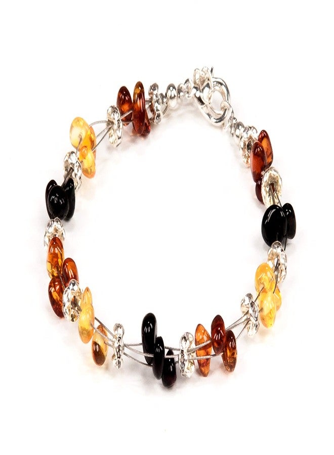 AMBERAGE Natural Baltic Amber Bracelet for Women/Teens - Hand Made from Polished/Certified Baltic Amber Beads (Multi) - Image 1