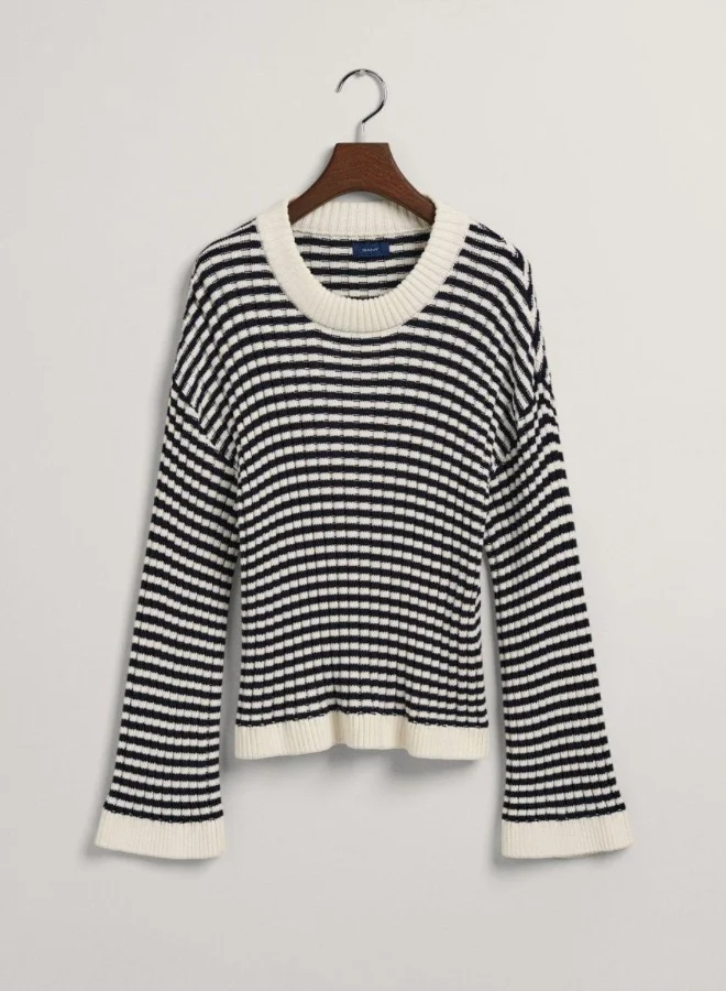 غانت Gant Striped Cotton Rib Crew Neck Sweater
