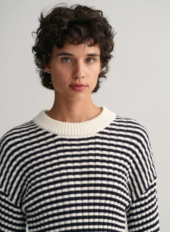 غانت Gant Striped Cotton Rib Crew Neck Sweater