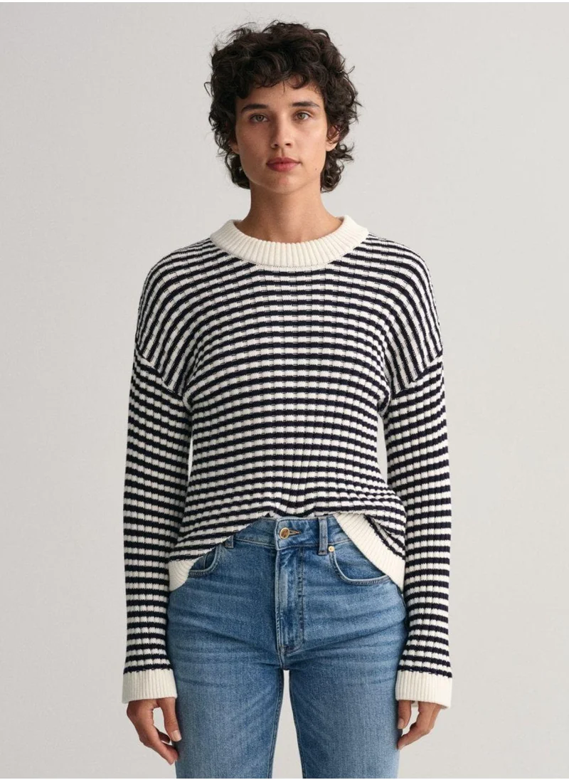 GANT Gant Striped Cotton Rib Crew Neck Sweater