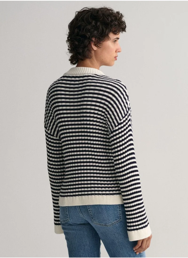 غانت Gant Striped Cotton Rib Crew Neck Sweater