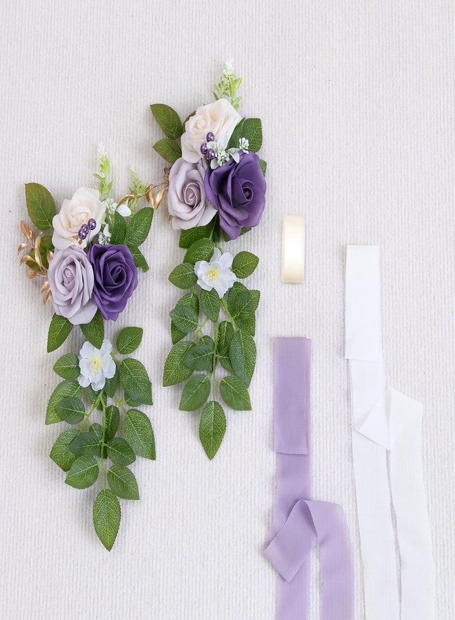 DreamBuilt Set of 10 Wedding Aisle Decorations for Ceremony, Purple Pew Flowers for Church Chair Decorations, Chair Back Floral Decorations with Chiffon Ribbon - Image 5