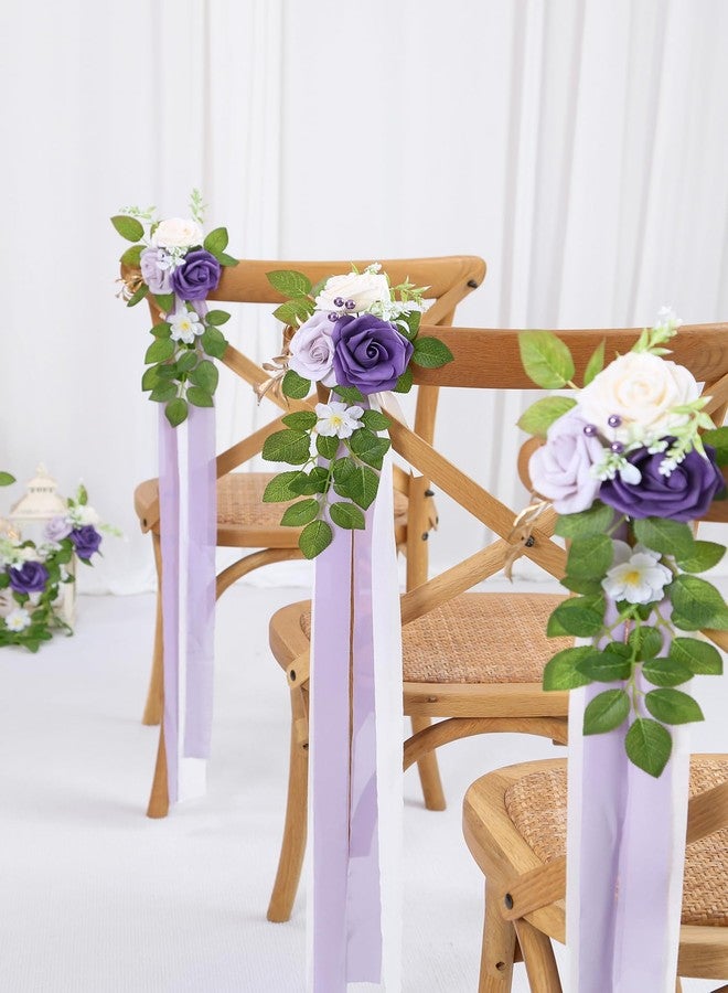 DreamBuilt Set of 10 Wedding Aisle Decorations for Ceremony, Purple Pew Flowers for Church Chair Decorations, Chair Back Floral Decorations with Chiffon Ribbon - Image 4