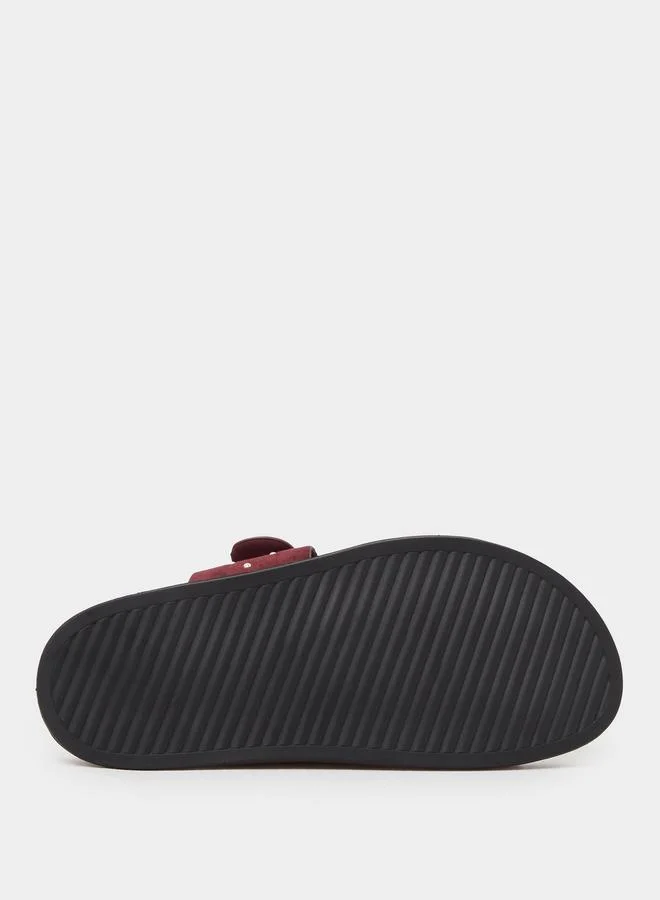 Styli  Burgundy Studded Flat Comfort Sandals for Women | Best Price UAE