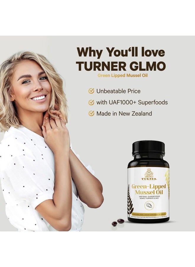 Turner New Zealand Green Lipped Omega-3 Mussel Oil, 53x Higher Potency with UAF1000+ Super Antioxidant for Superior Joint Comfort & Mobility, No Fishy Aftertaste, 2 Bottles, 120 Softgels - Image 1