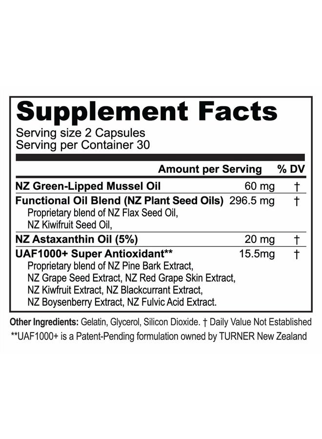 Turner New Zealand Green Lipped Omega-3 Mussel Oil, 53x Higher Potency with UAF1000+ Super Antioxidant for Superior Joint Comfort & Mobility, No Fishy Aftertaste, 2 Bottles, 120 Softgels - Image 2
