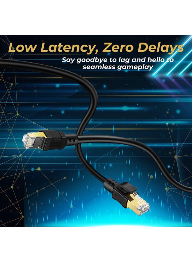 سجيت كابل إيثيرنت Cat8 بطول 0.5 متر، سرعة عالية 26AWG كابل LAN Cat8 بشبكة 40 جيجابت في الثانية، 2000 ميجاهرتز مع موصل RJ45 مغطى بالذهب، مقاوم للأشعة فوق البنفسجية وسريع وقوي للحالات الجوية S/FTP مناسب للمودم والموجهات والألعاب وXbox وPS5 - Image 3