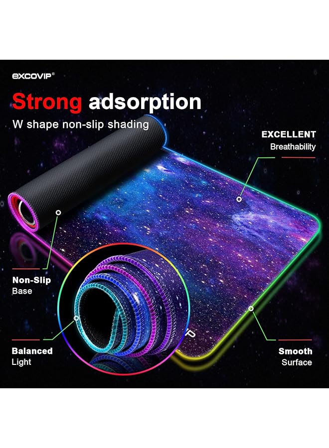 excovip Rgb Gaming Mouse Pad 14 Modes Extended Large Table Desk Mat Led Mousepad For Pc Computer Macbook Keyboard Mat Anti Slip Starry Sky 800X300Mm 9074 - Image 4