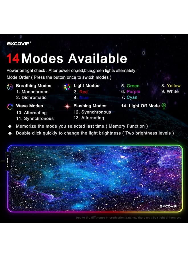 excovip Rgb Gaming Mouse Pad 14 Modes Extended Large Table Desk Mat Led Mousepad For Pc Computer Macbook Keyboard Mat Anti Slip Starry Sky 800X300Mm 9074 - Image 3