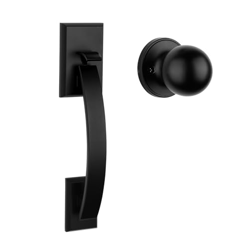 Haidms Front Door Handle, Black Door Handle Exterior, Entry Door Handle and Reversible Handle Knob, Matte Black Entry Door Handles - Image 1