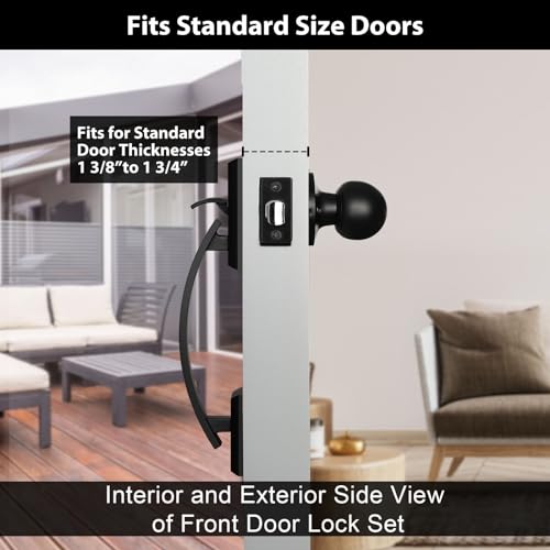 Haidms Front Door Handle, Black Door Handle Exterior, Entry Door Handle and Reversible Handle Knob, Matte Black Entry Door Handles - Image 2