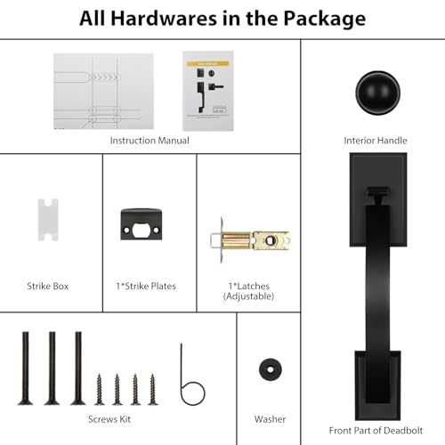 Haidms Front Door Handle, Black Door Handle Exterior, Entry Door Handle and Reversible Handle Knob, Matte Black Entry Door Handles - Image 5