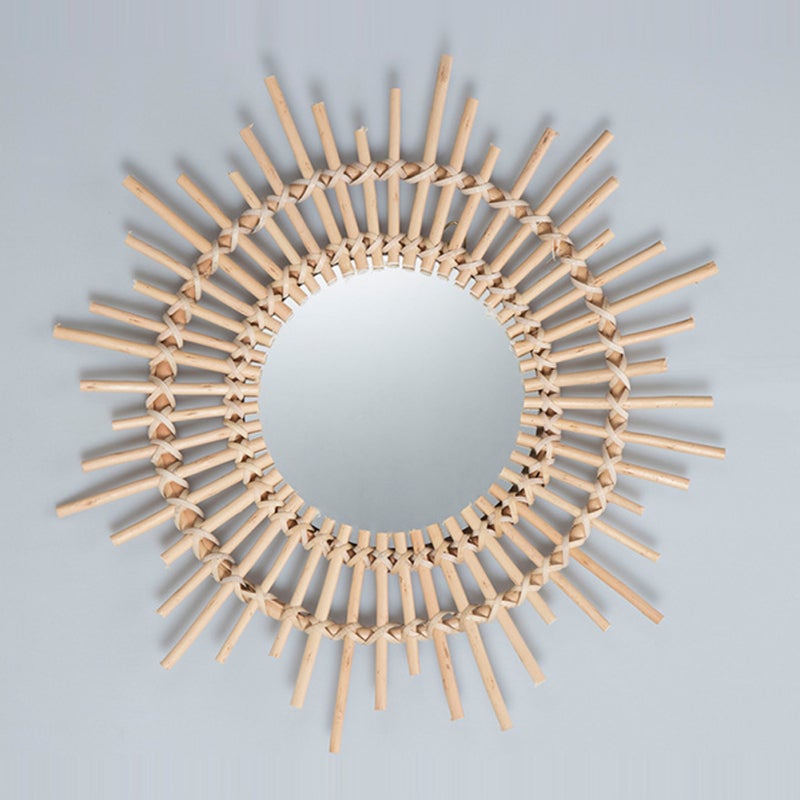 Rattan Mirror: Multicolor Rattan Design - Natural Elements Clear Imaging Wall Hanging for Home Interior Decor & Countertop Decoration - Image 1