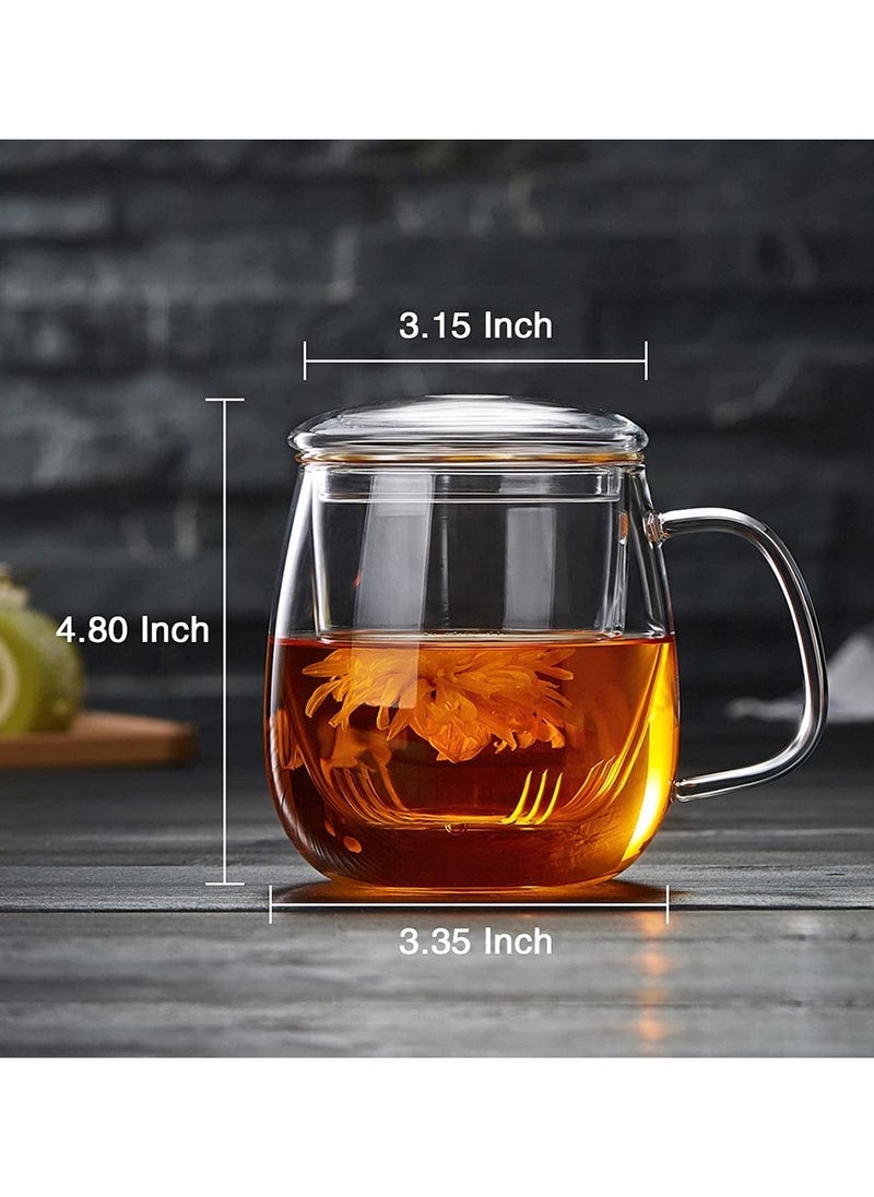 KASTWAVE - Glass Tea Cup with Infuser and Lid, 17.6 ounce Glass Tea Cups with Strainer, Loose Leaf Tea Cup Mug for One, Lead-free Borosilicate Glass Teacups, Clear Teacup for Loose Leaf Tea - Image 1