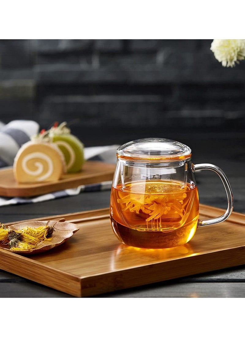 KASTWAVE - Glass Tea Cup with Infuser and Lid, 17.6 ounce Glass Tea Cups with Strainer, Loose Leaf Tea Cup Mug for One, Lead-free Borosilicate Glass Teacups, Clear Teacup for Loose Leaf Tea - Image 1