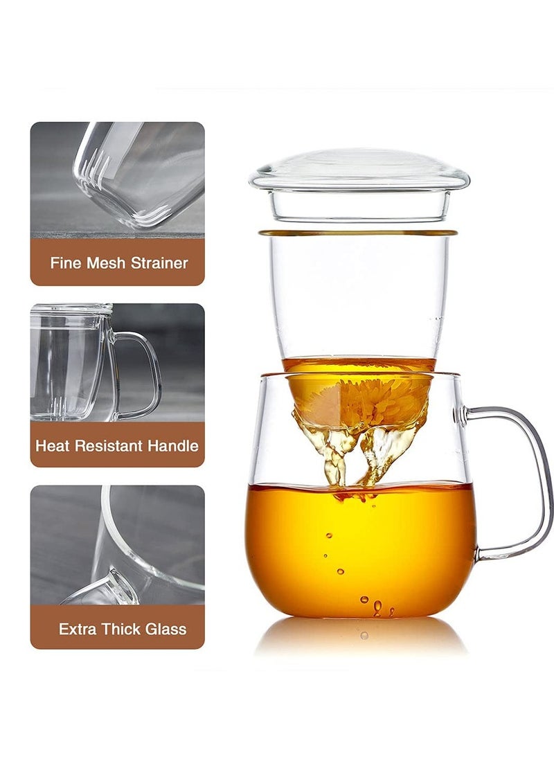 KASTWAVE - Glass Tea Cup with Infuser and Lid, 17.6 ounce Glass Tea Cups with Strainer, Loose Leaf Tea Cup Mug for One, Lead-free Borosilicate Glass Teacups, Clear Teacup for Loose Leaf Tea - Image 1