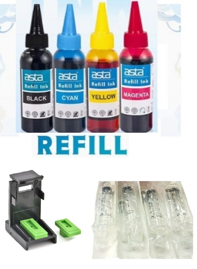 Asta Liquid Ink for Refilling Canon HP and Epson Cartridges 4 colors 100ML, One Ink Refill kit head for hp canon Black & Color Ink Cartridge Head Cleaning with four refill syringes. - Image 2