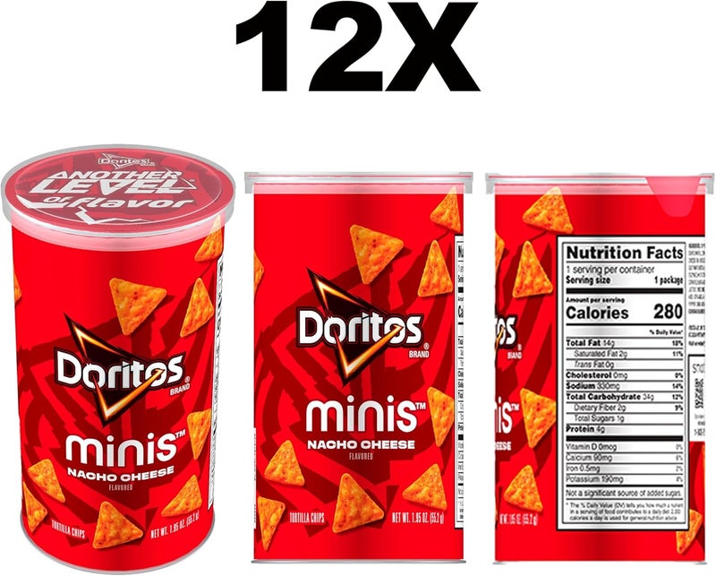 MINIS Doritos Minis Nacho Cheese Canisters - 12 Pack of 1.95 Ounce Snacks - Image 2