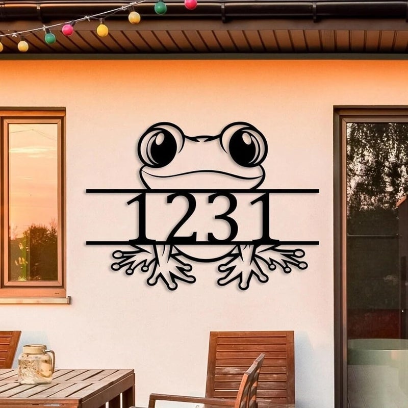 BLIND SHOP Cute Frog House Number wall art Silly Frog Metal Name Signs Custom Name Wall Decor Custom Metal Signs Personalized Sign for House Number wall art - Image 1