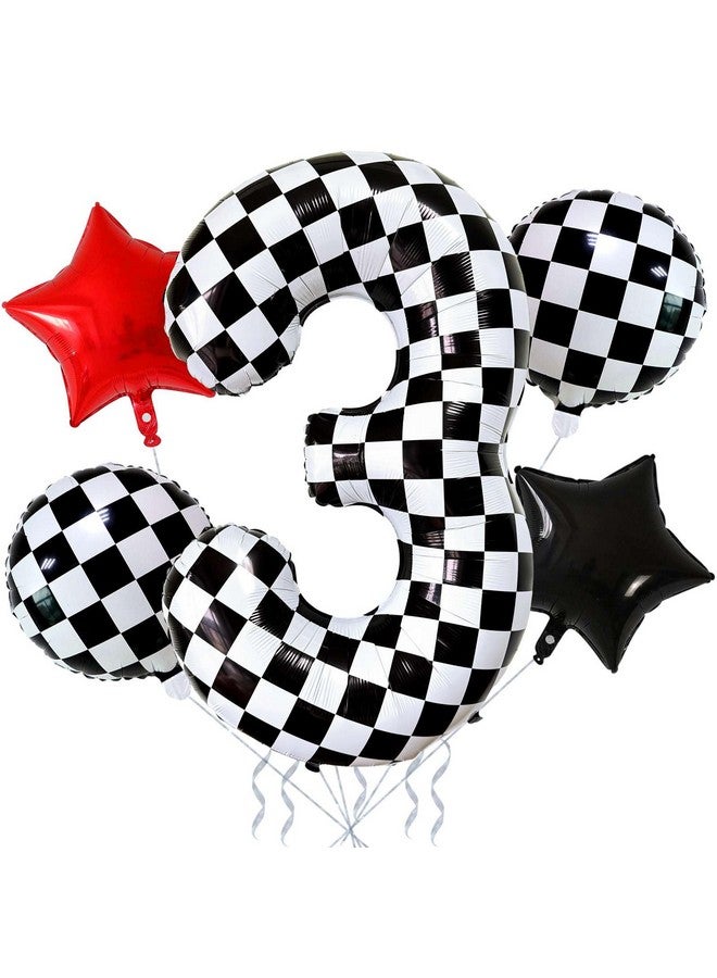 Lovoir 40 Inch Black White Checkered Number 3 Balloon Giant Race Car Themed Checkered Balloons for Fast Race Car Themed Party 3rd Birthday Party Decorations - Image 1