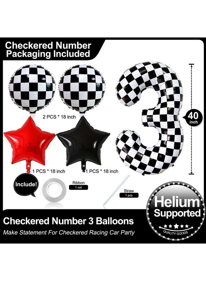 Lovoir 40 Inch Black White Checkered Number 3 Balloon Giant Race Car Themed Checkered Balloons for Fast Race Car Themed Party 3rd Birthday Party Decorations - Image 2
