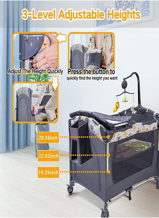 Beauenty Baby Bassinet for Sleeper with Wheels Adjustable with Mosquito Nets ,Folding Crib  - Image 5