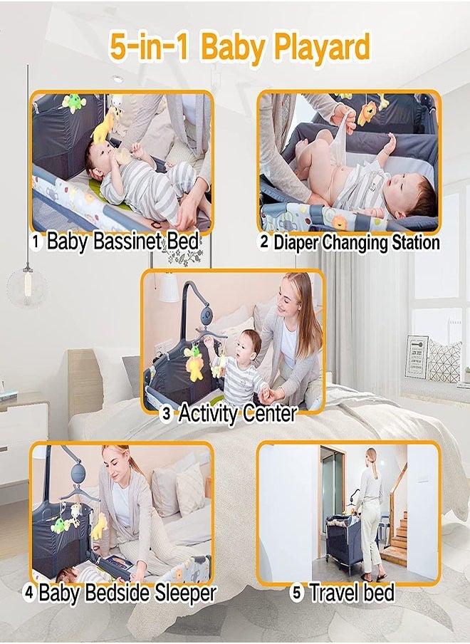 Baby Bassinet for Sleeper with Wheels Adjustable with Mosquito Nets ,Folding Crib