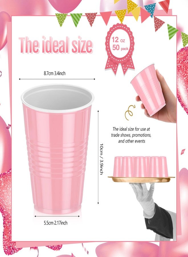 Pickmesh 50 Pack 12 oz Plastic Cups Valentine Disposable Cup Bulk for St Patricks Day Wedding Birthday Baby Shower New Year's Day Halloween and Festive Celebration Party Supplies(Light Pink) - Image 2