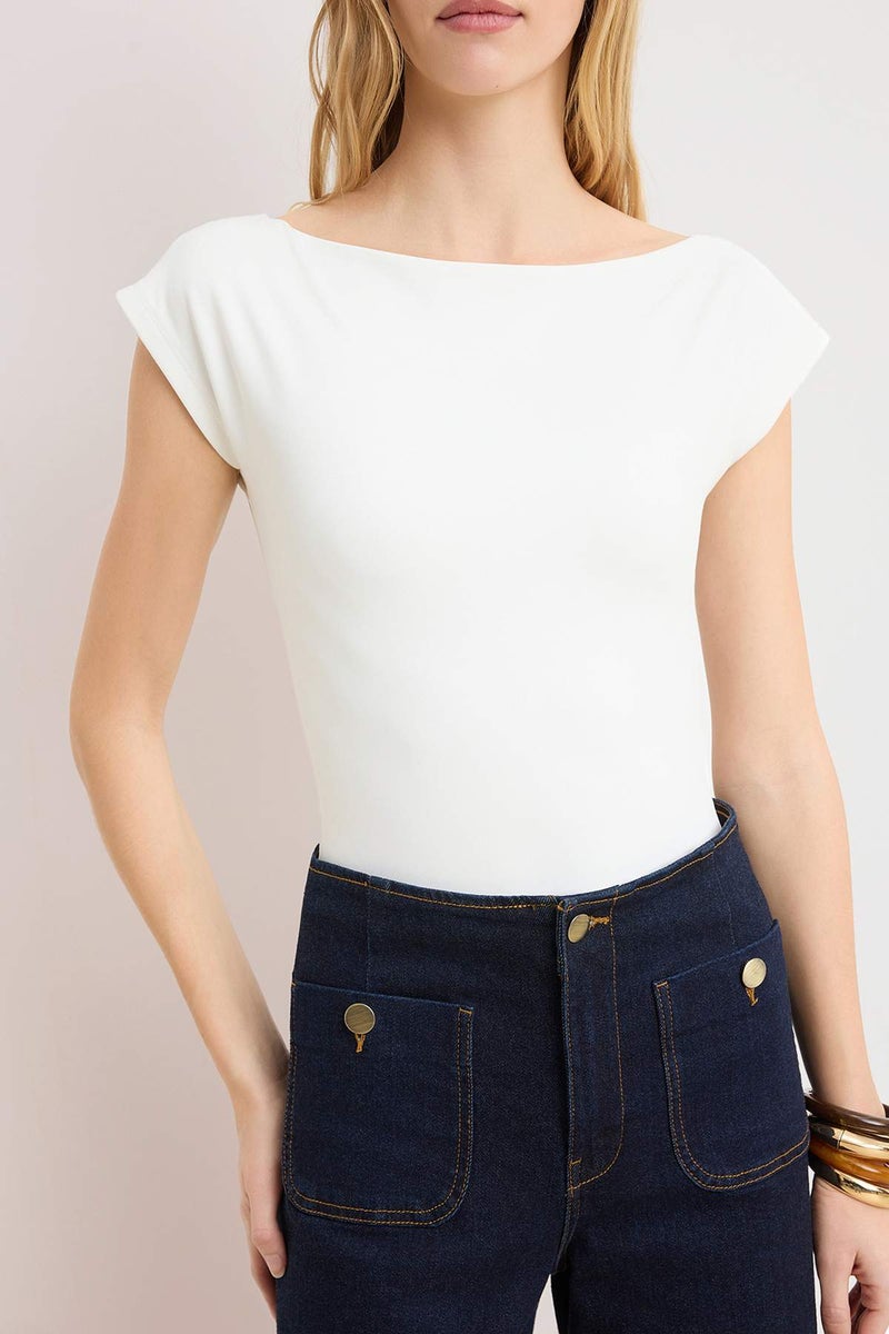 trendyol Ecru Fitted/Bodycon Boat Neck Flexible Snap Fastener Knitted Bodysuit Twoss24Bd00029 - Image 3