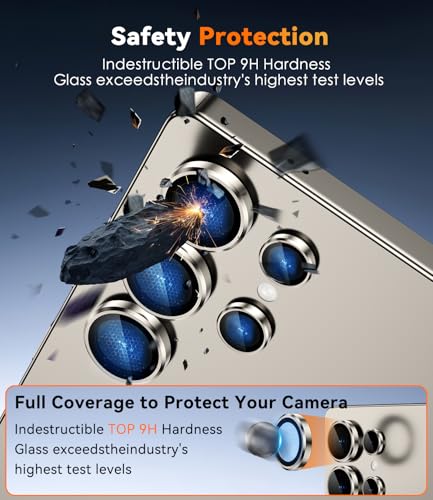 CloudValley for Samsung Galaxy S25 Ultra Camera Lens Protector, 9H Tempered Glass + Aluminum Alloy Individual Lens Protective Ring, [1 Second Installaion] Ultra-HD Glass Cover,Titanium Gray - Image 2