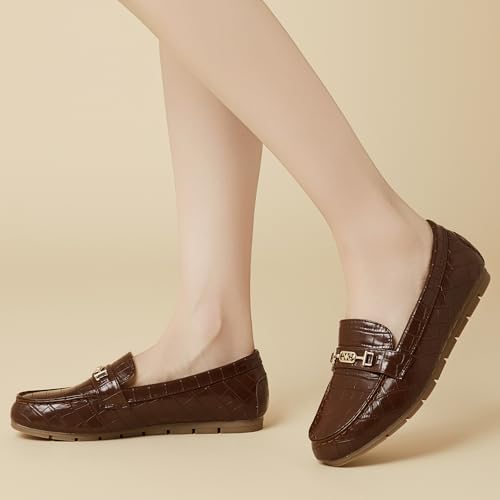 DeYashopin Women's Loafer Shoes Leisure Slip On Work Shoes Comfort Walking Flats Chocolate 7.5 - Image 5