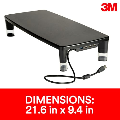 3M Adjustable Monitor Stand with 4-Port USB Hub, Black, Great for Computer Monitors, Laptops, TVs, Speakers, Printers and More - Image 2
