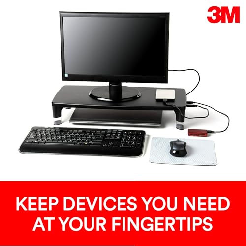 3M Adjustable Monitor Stand with 4-Port USB Hub, Black, Great for Computer Monitors, Laptops, TVs, Speakers, Printers and More - Image 4