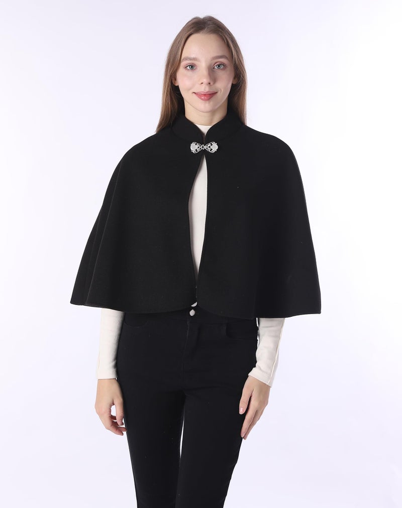 Baoqiya Wool Blend Capelet Capes Hooded Warm Poncho Bridal Stole Cape shawl for women (Black) - Image 5