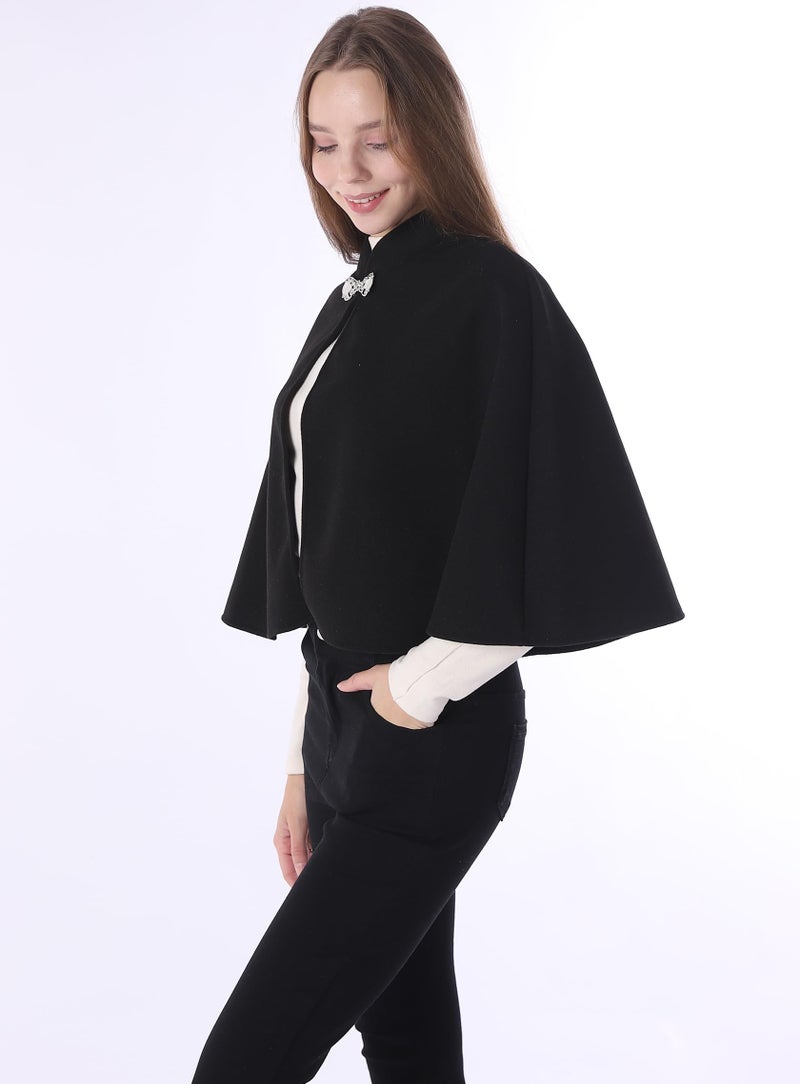 Baoqiya Wool Blend Capelet Capes Hooded Warm Poncho Bridal Stole Cape shawl for women (Black) - Image 4