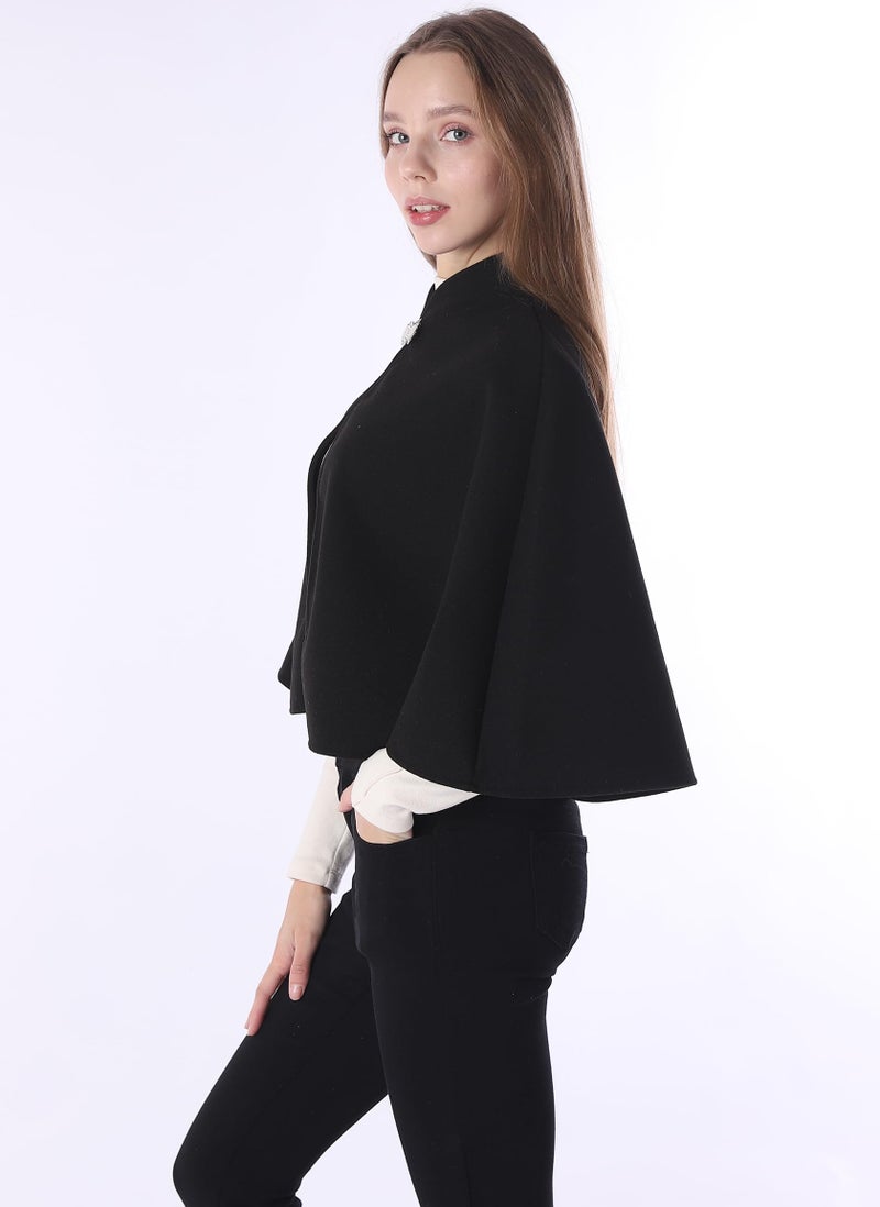 Baoqiya Wool Blend Capelet Capes Hooded Warm Poncho Bridal Stole Cape shawl for women (Black) - Image 3