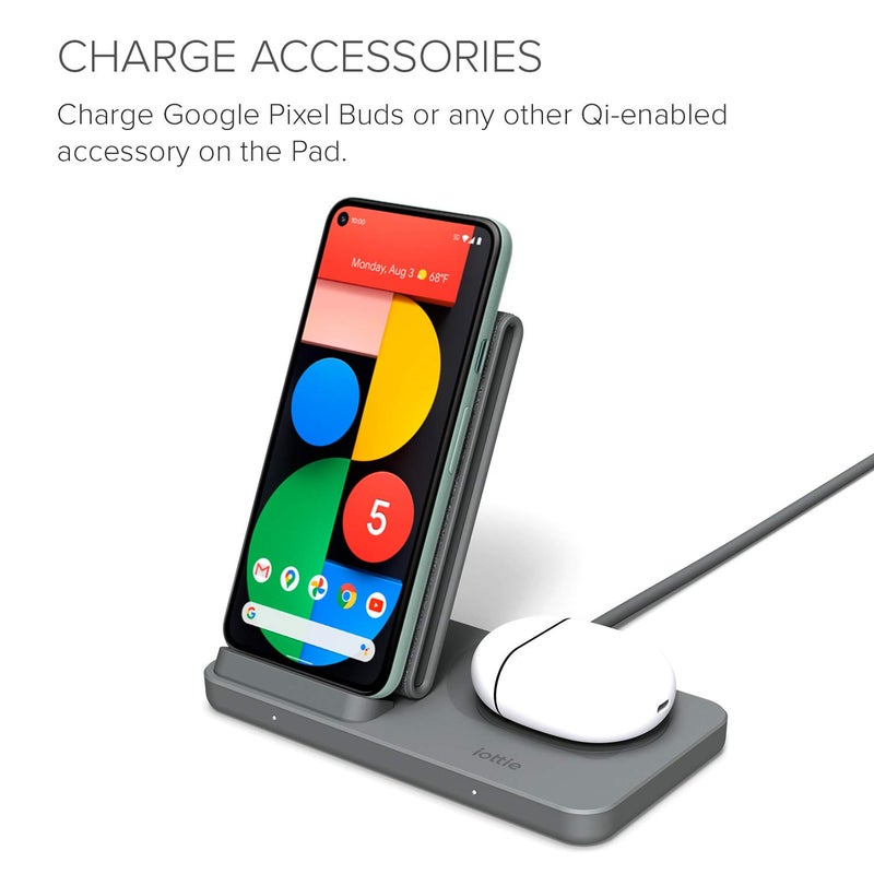 iOttie iON Wireless Duo CERTIFIED BY GOOGLE 10W Stand + 5W Pad Qi-Certified Charger | MADE FOR GOOGLE | Compatible with Google, Google Pixel, Pixel Buds | Includes Power Cable & Adapter | Dark Grey - Image 3