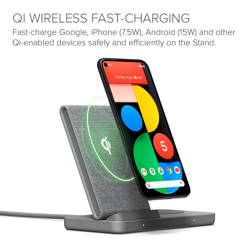 iOttie iON Wireless Duo CERTIFIED BY GOOGLE 10W Stand + 5W Pad Qi-Certified Charger | MADE FOR GOOGLE | Compatible with Google, Google Pixel, Pixel Buds | Includes Power Cable & Adapter | Dark Grey - Image 2