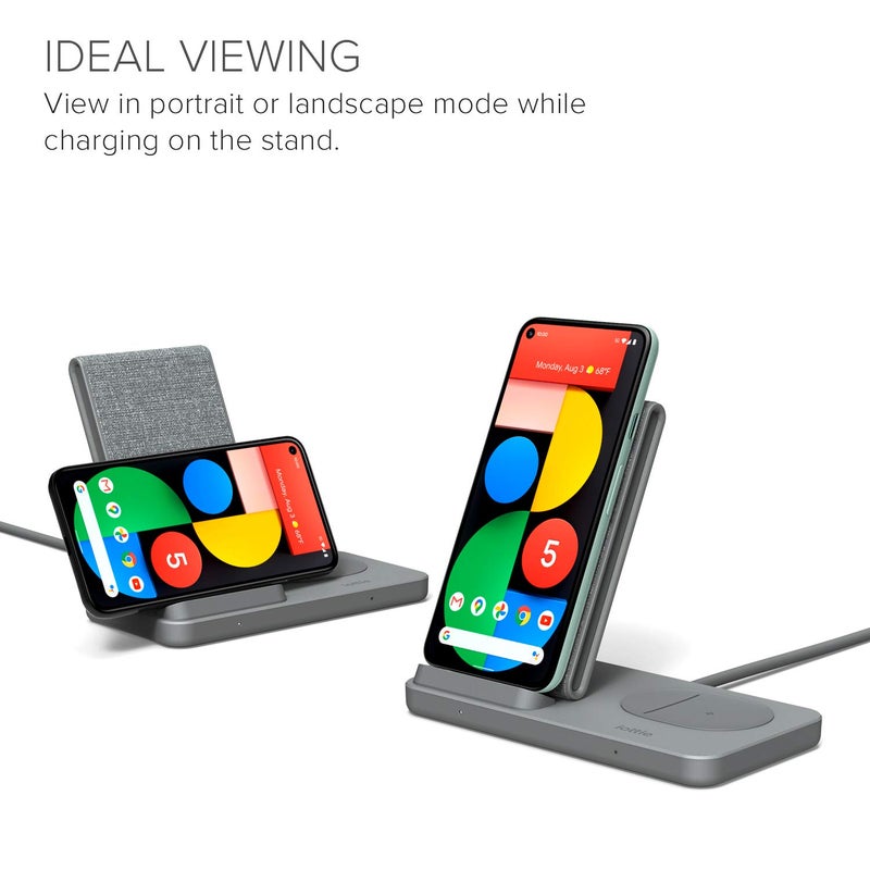 iOttie iON Wireless Duo CERTIFIED BY GOOGLE 10W Stand + 5W Pad Qi-Certified Charger | MADE FOR GOOGLE | Compatible with Google, Google Pixel, Pixel Buds | Includes Power Cable & Adapter | Dark Grey - Image 4