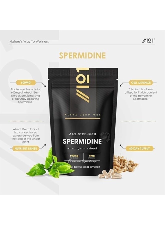 ALPHA01 Spermidine Wheat Germ 600 mg – Supports Cellular Health & Longevity, 60 Capsules - Image 2