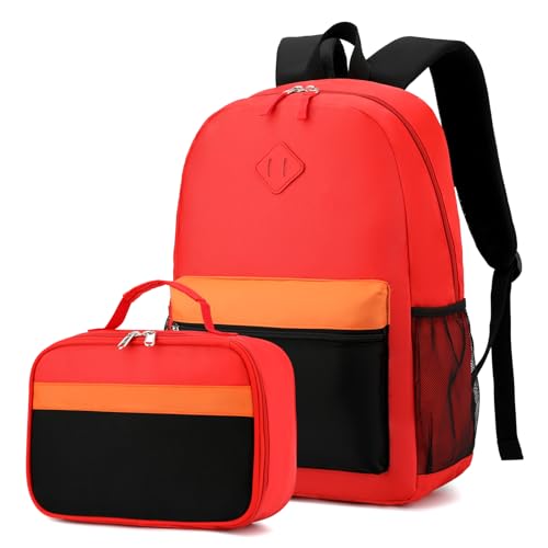 BEFUNIRISE Backpack Set for Girls Boy Kids Backpack with Lunch Box for Elementary Primary Kindergarten School Bag Red Black Set Large - Image 1