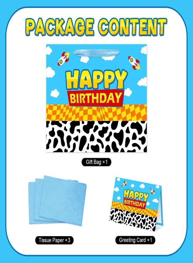 Reyoust 13" Large Toy Gift Bag with Card and Tissue Paper Toy Inspired Story Present Bag for Happy Birthday Blue Cartoon Party Decorations 1Pcs 13" L x 10.2" H x 4.9" D - Image 3