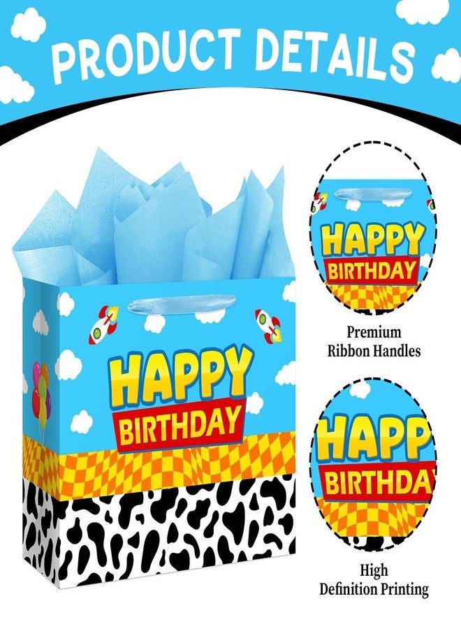 Reyoust 13" Large Toy Gift Bag with Card and Tissue Paper Toy Inspired Story Present Bag for Happy Birthday Blue Cartoon Party Decorations 1Pcs 13" L x 10.2" H x 4.9" D - Image 4