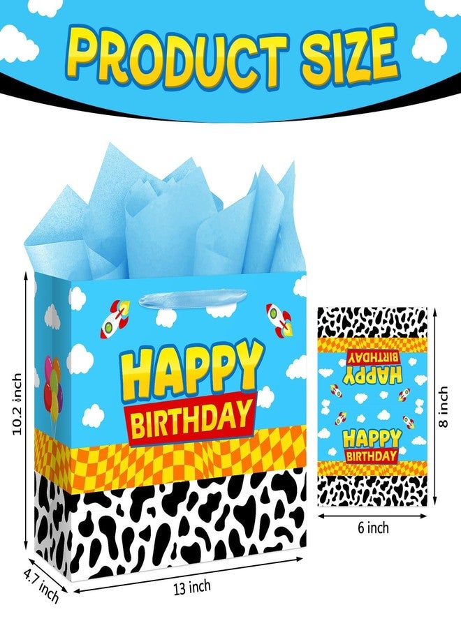 Reyoust 13" Large Toy Gift Bag with Card and Tissue Paper Toy Inspired Story Present Bag for Happy Birthday Blue Cartoon Party Decorations 1Pcs 13" L x 10.2" H x 4.9" D - Image 2